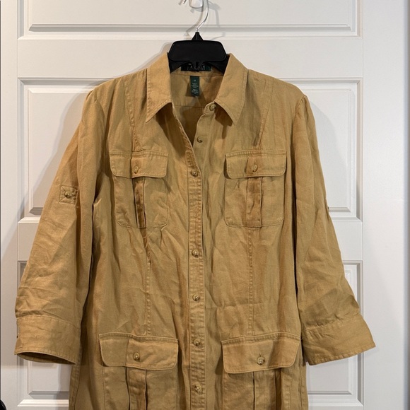 Ralph Lauren linen safari khaki shirt dress 12 - Picture 2 of 7